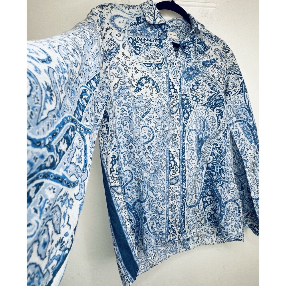 ETRO Italy Designer Floral Paisley 100% Ramie Button-Up Shirt Blouse IT 40 US 4 - Picture 9 of 11